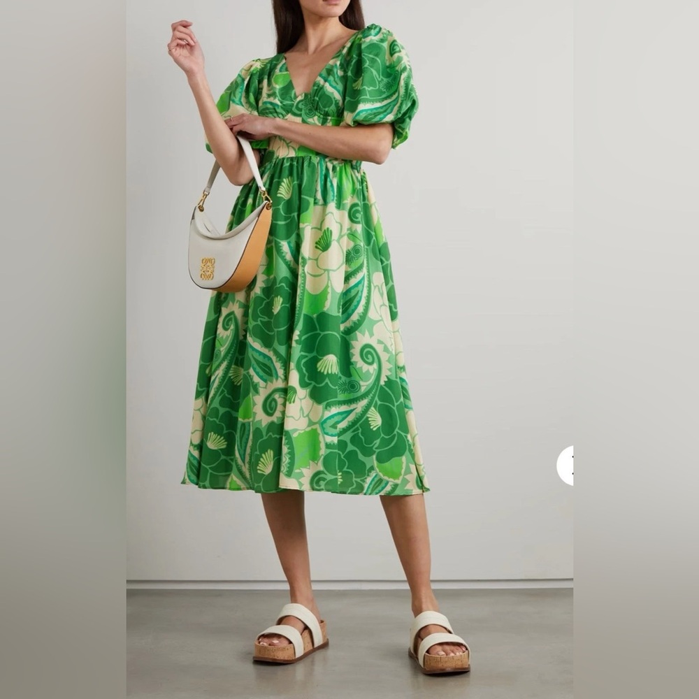 Beautiful Anthropologie Farm Rio Tropical Groove Green  Floral  Midi Dress Sz XS